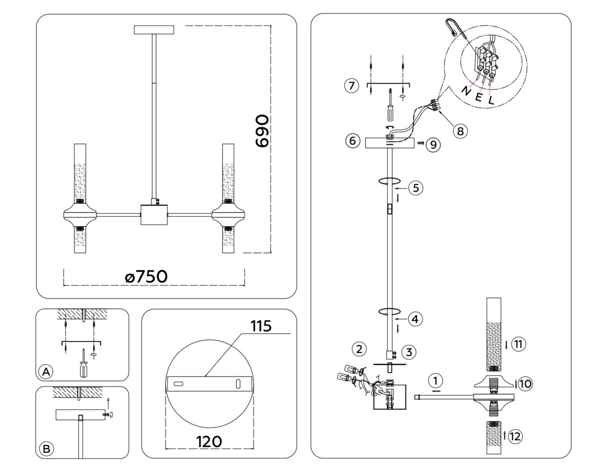 LH55353/14 BK/CGD/CL черный/золото/прозрачный G9/14 max 30W D750*690 — изображение 5