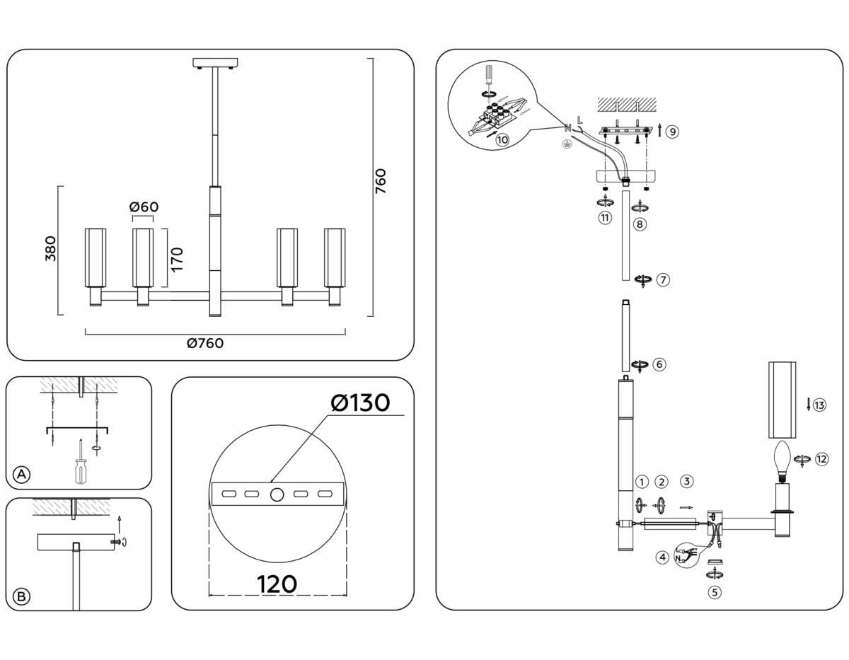 LH55503/9 SN/BK/CL сатин никель/черный/прозрачный E14*9 max 40W D760*760 — изображение 6