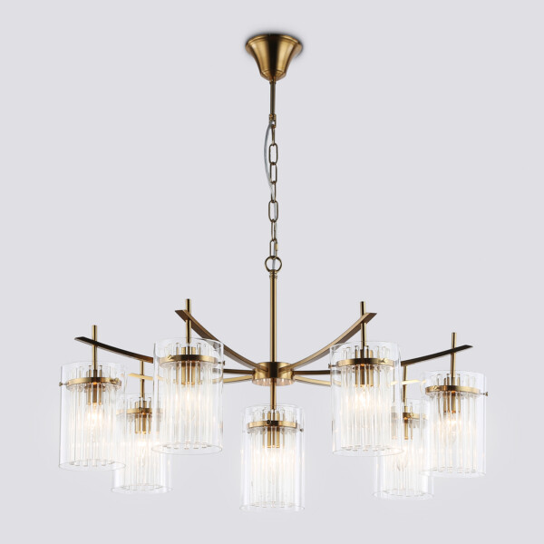 LH56033/7+1 BS/CL латунь/прозрачный E14*8 max 40W D790*1200