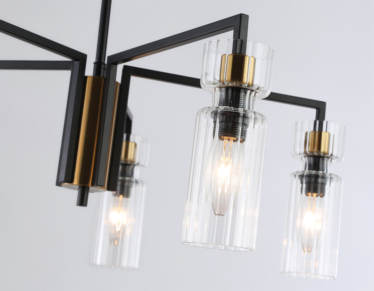 LH56113/5 BK/BS/CL черный/латунь/прозрачный E14*5 max 40W D605*350 — изображение 4