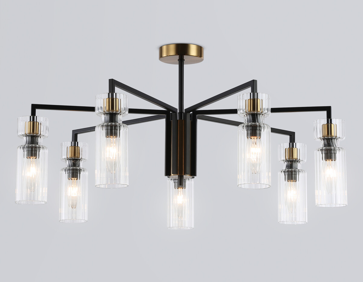 LH56115/7 BK/BS/CL черный/латунь/прозрачный E14*7 max 40W D705*350 — изображение 1