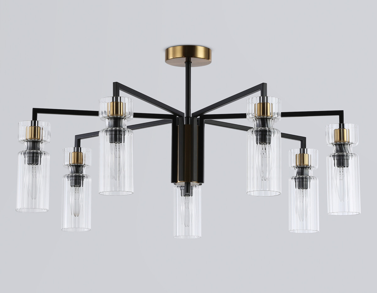 LH56115/7 BK/BS/CL черный/латунь/прозрачный E14*7 max 40W D705*350 — изображение 3