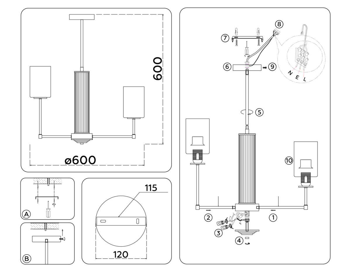 LH56211/6 SN/FR никель/белый матовый E27/6 max 60W D600*600 — изображение 6