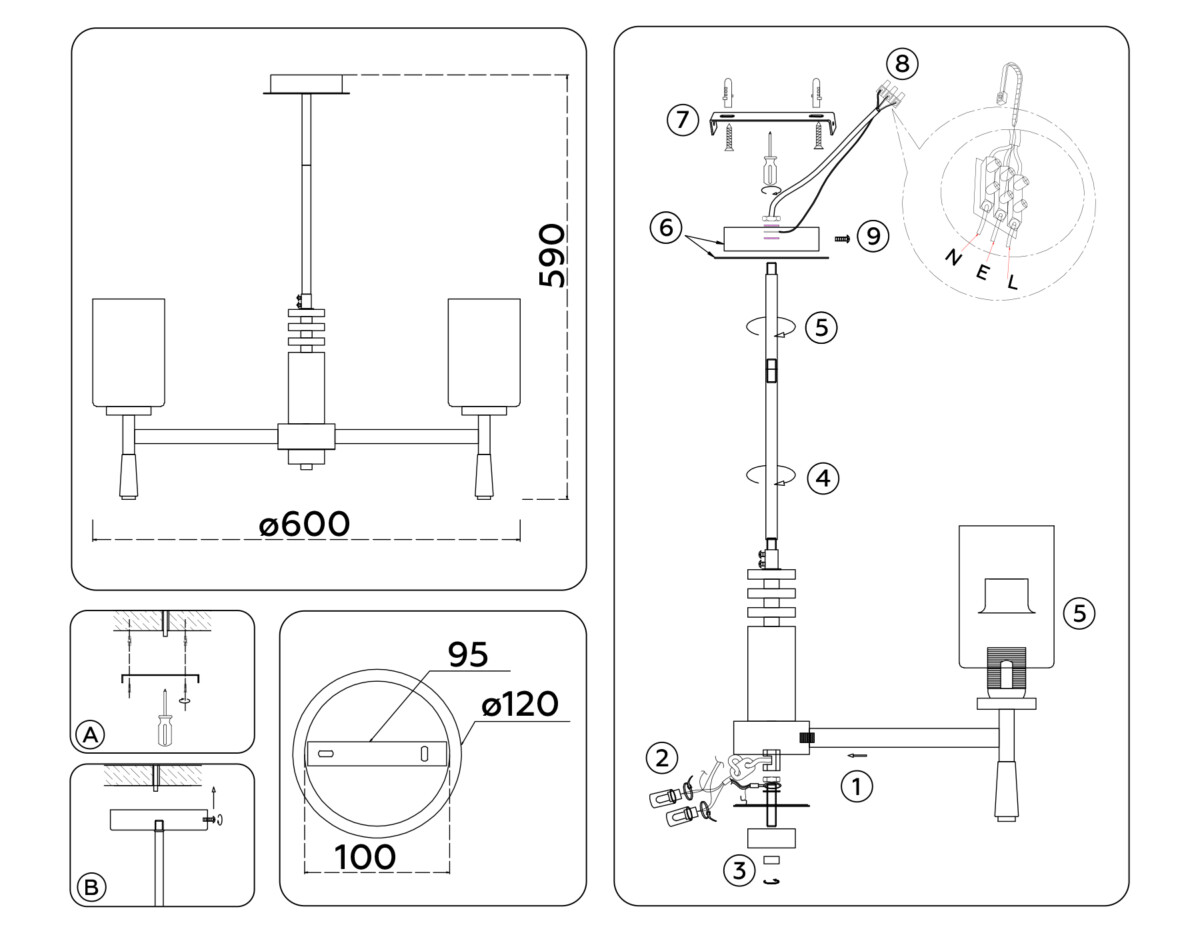 LH56251/5 SN/FR никель/белый матовый E27/5 max 60W D600*590 — изображение 5