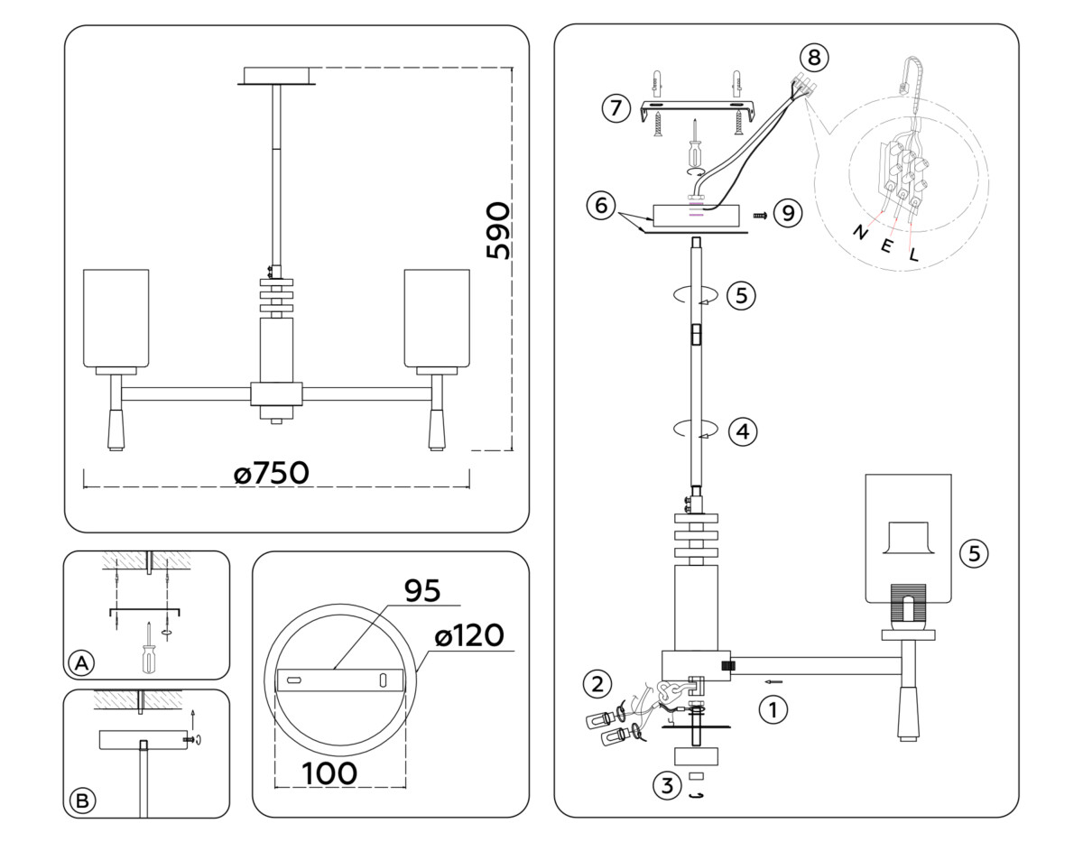 LH56253/7 SN/FR никель/белый матовый E27/7 max 60W D750*590 — изображение 5