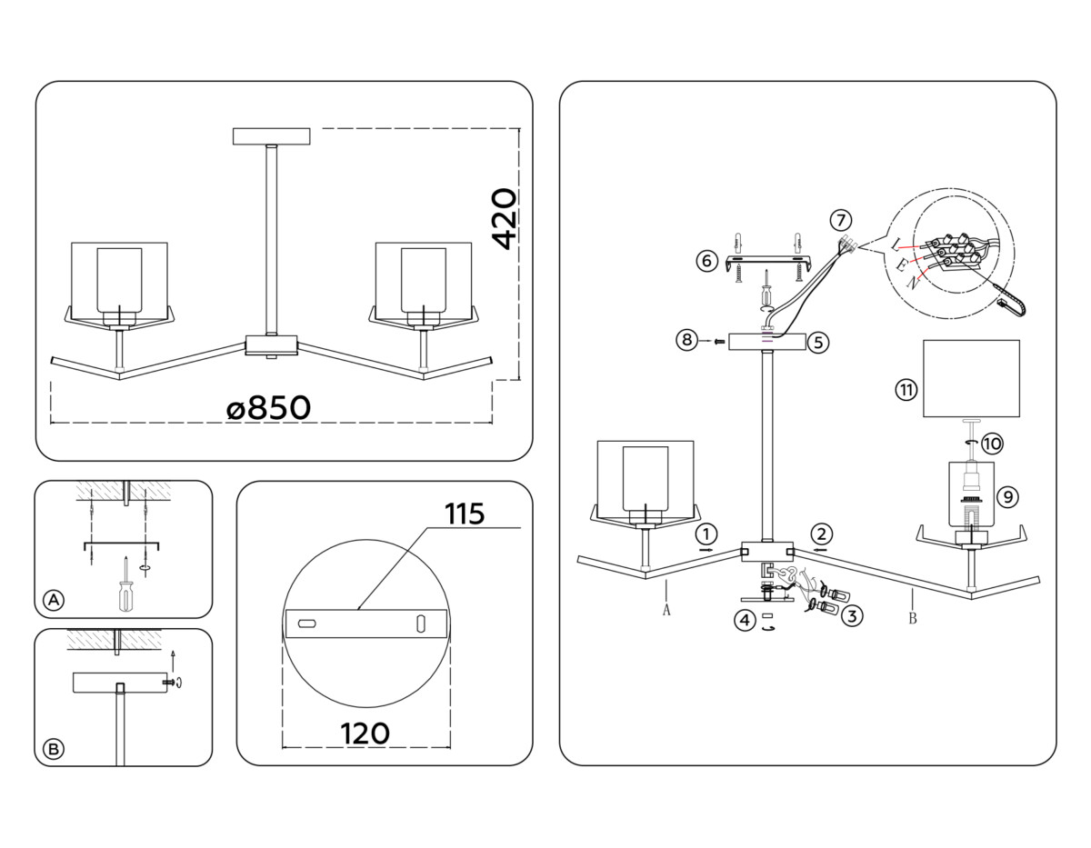 LH57002/6 SN/FR никель/белый матовый E14/6 max 40W D850*420 — изображение 5