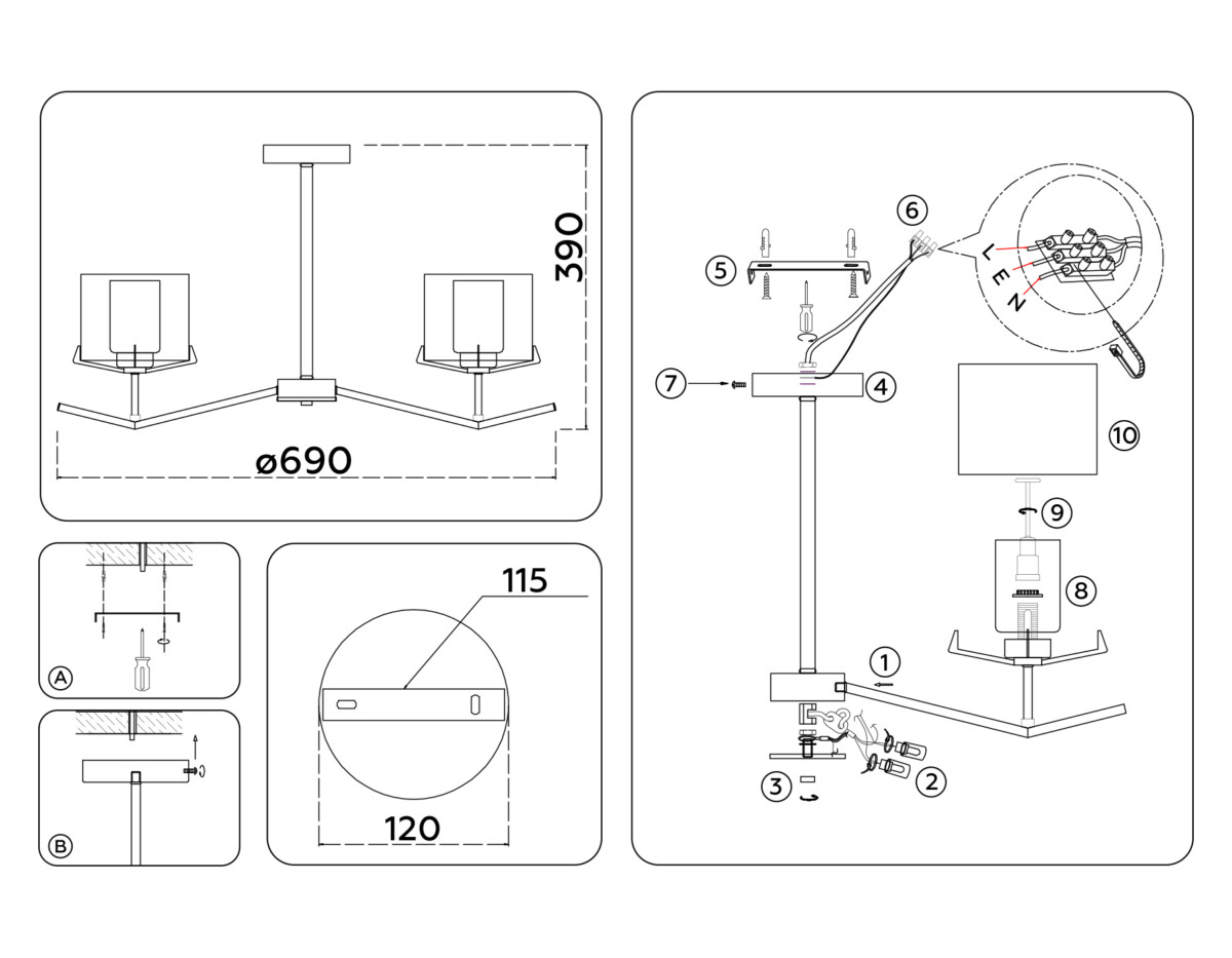 LH57007/5 BS/FR латунь/белый матовый E14/5 max 40W D690*390 — изображение 6