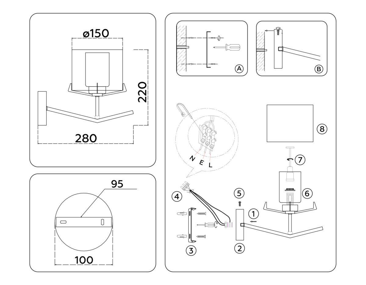LH57010 BS/FR латунь/белый матовый E14 max 40W 280*150*220 — изображение 7