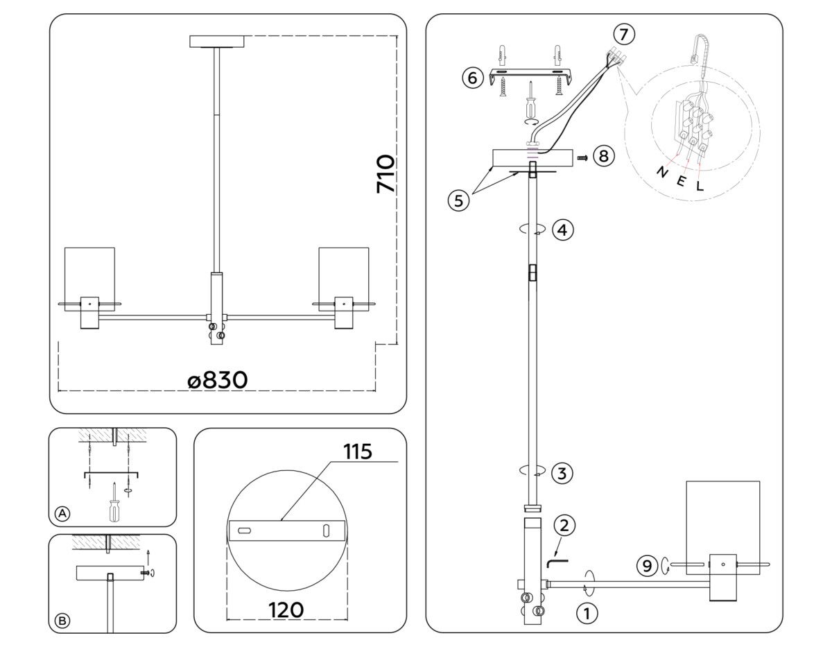 LH57043/8 BK/DBS/SM черный/темная латунь/дымчатый E14/8 max 40W D830*710 — изображение 6