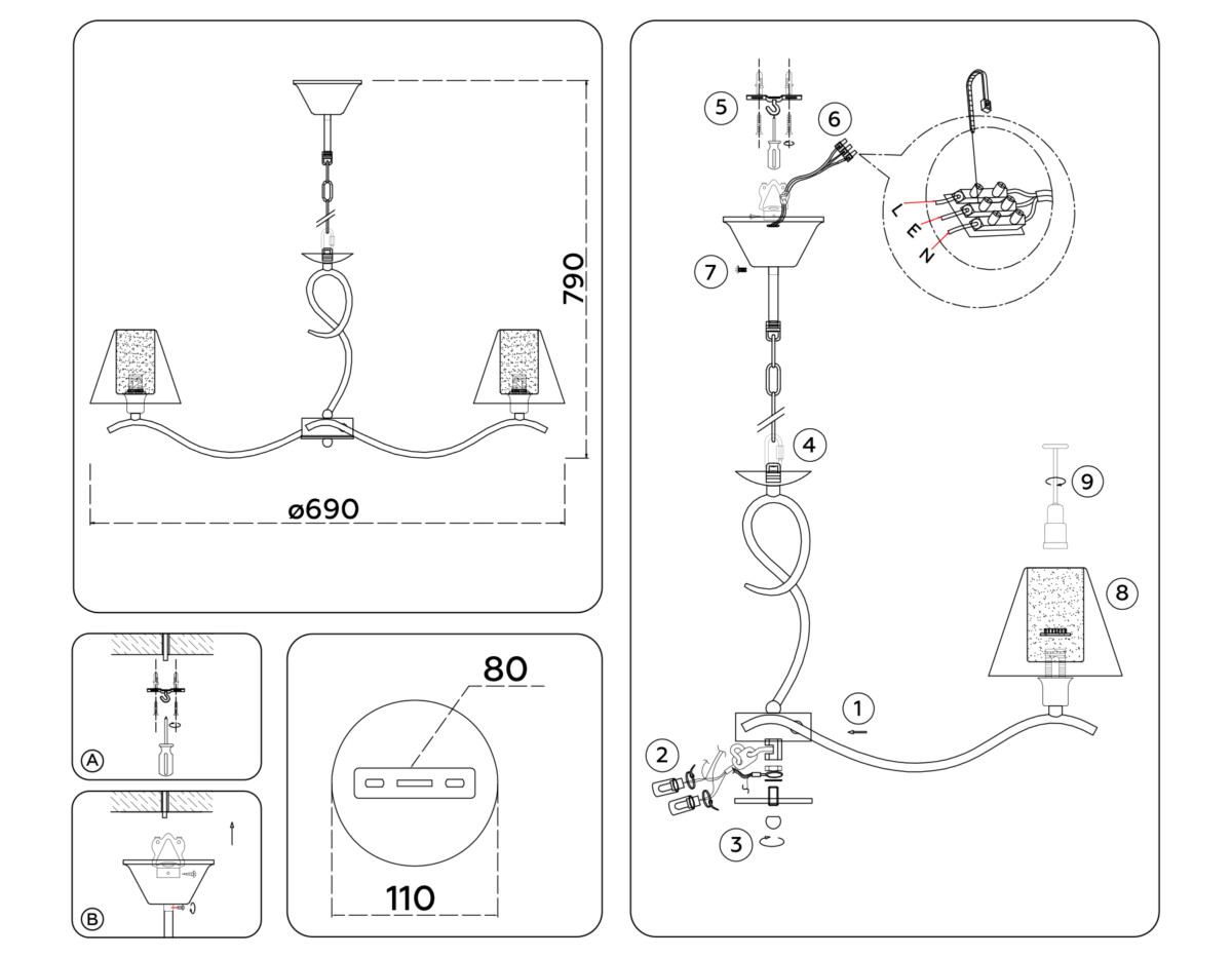 LH57081/5 SN/FR никель/белый матовый E14/5 max 40W D690*790 — изображение 7