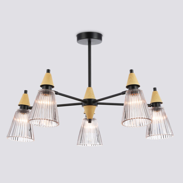 LH58114/5 BK/LW/SM черный/светлое дерево/дымчатый E14*5 max 40W D660*390