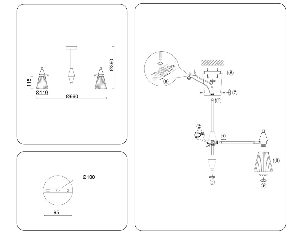 LH58114/5 BK/LW/SM черный/светлое дерево/дымчатый E14*5 max 40W D660*390 — изображение 5
