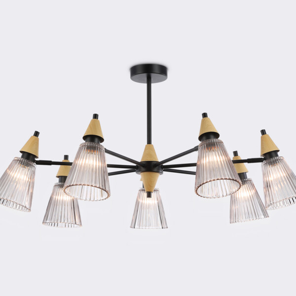 LH58116/7 BK/LW/SM черный/светлое дерево/дымчатый E14*7 max 40W D750*390