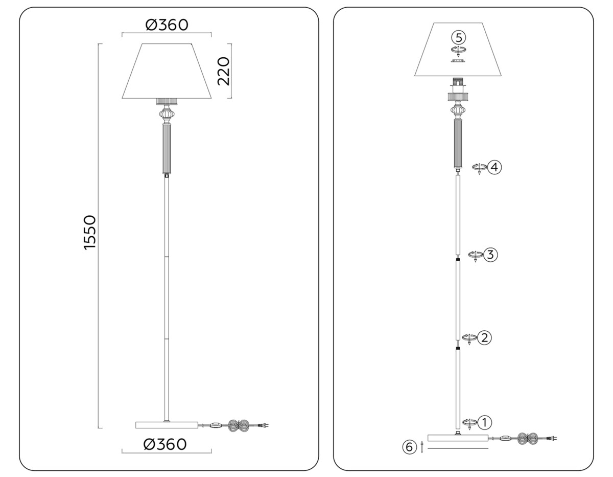 LH71008 BN/WH никель/белый E27 max 60W D360*1550 — изображение 8