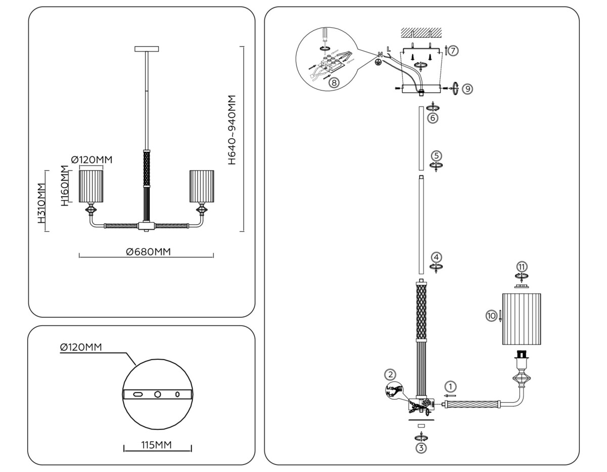 LH71500/5 BS/FR латунь/белый матовый E14*5 max 40W D680*640 — изображение 2