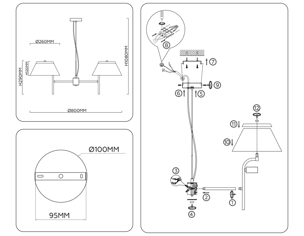 LH72471/3 BS/WH латунь/белый Е14/3 max 40W D800*290-1080 — изображение 7