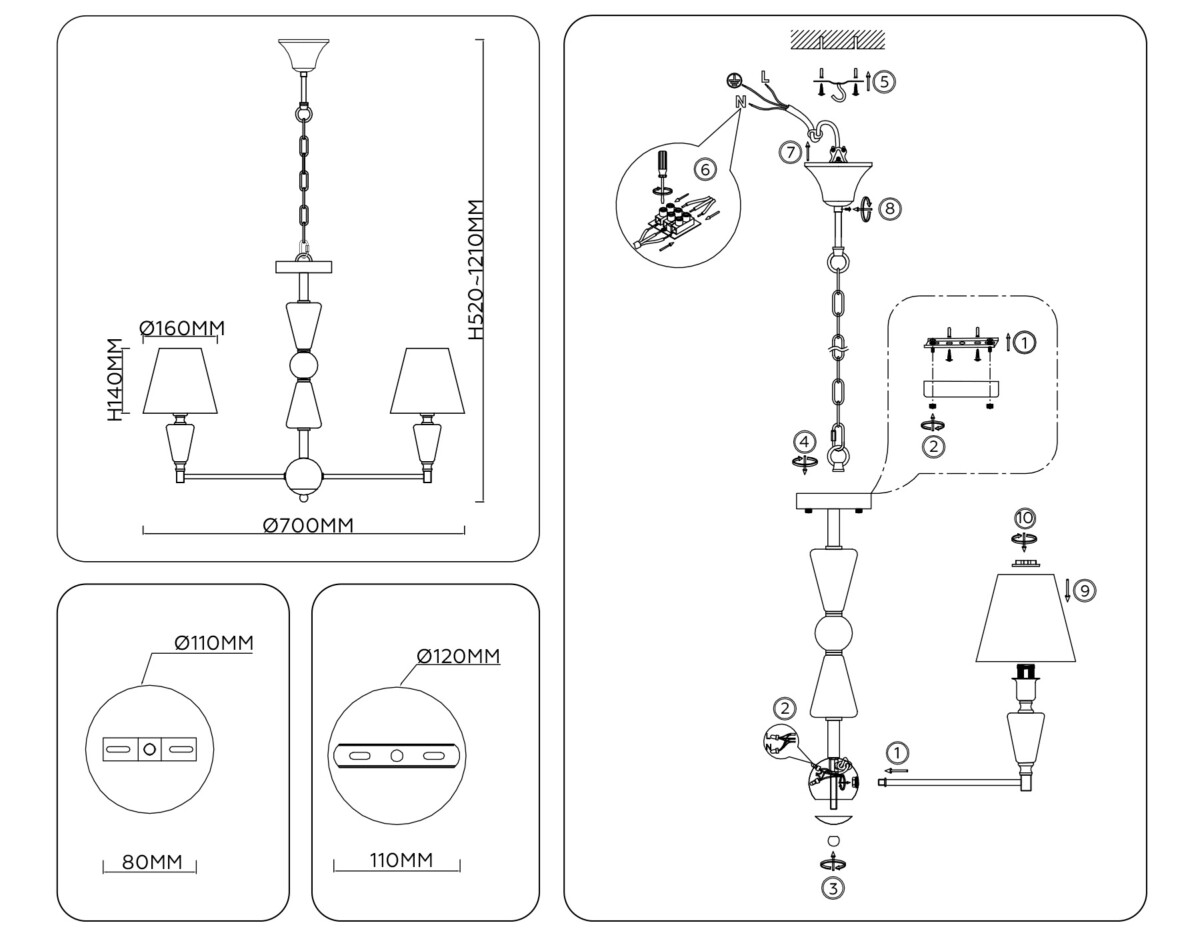 LH75253/5 SN/FR сатин никель/белый матовый E14*5 max 40W D700*510 — изображение 2
