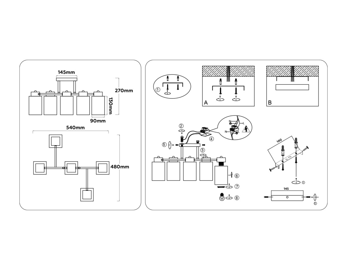 TR303047/5 WH/GD белый/золото E27/5 max 60W 540*480*270 — изображение 6