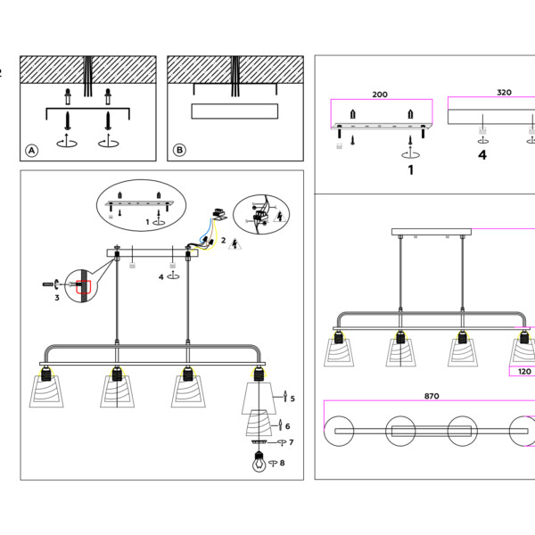 TR303242/4 WH/CH/CL/FR белый/хром/прозрачный/белый матовый E27*4 max 60W 870*120*780