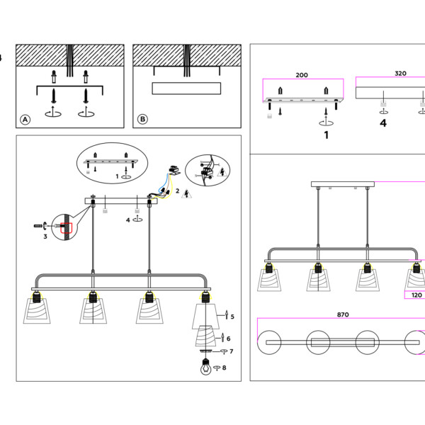 TR303244/4 BK/CH/SM/FR черный/хром/дымчатый/белый матовый E27*4 max 60W 870*120*780
