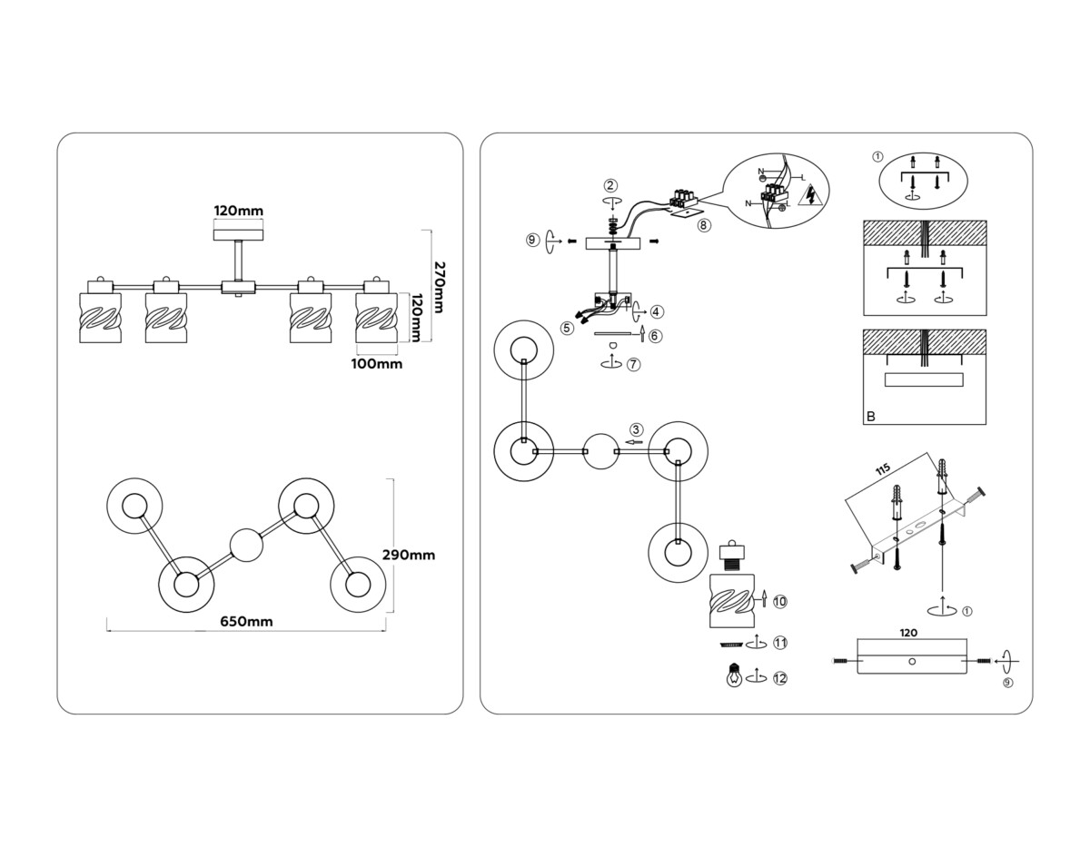 TR303324/4 BK/GD черный/золото E27/4 max 60W 650*290*270 — изображение 7