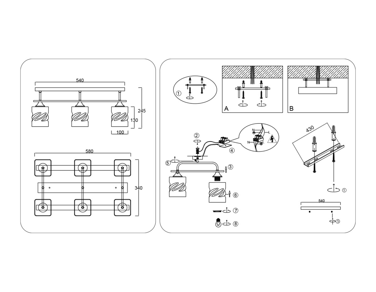 TR3033250/6 BK/WD черный/дерево E27/6 max 60W 580*340*245 — изображение 7