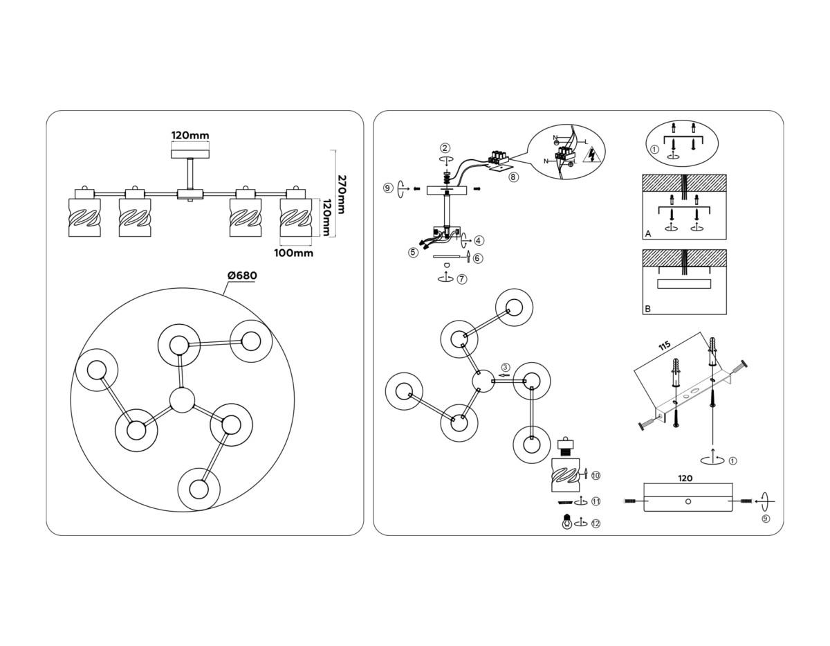 TR303325/6 BK/GD черный/золото E27/6 max 60W D680*270 — изображение 8