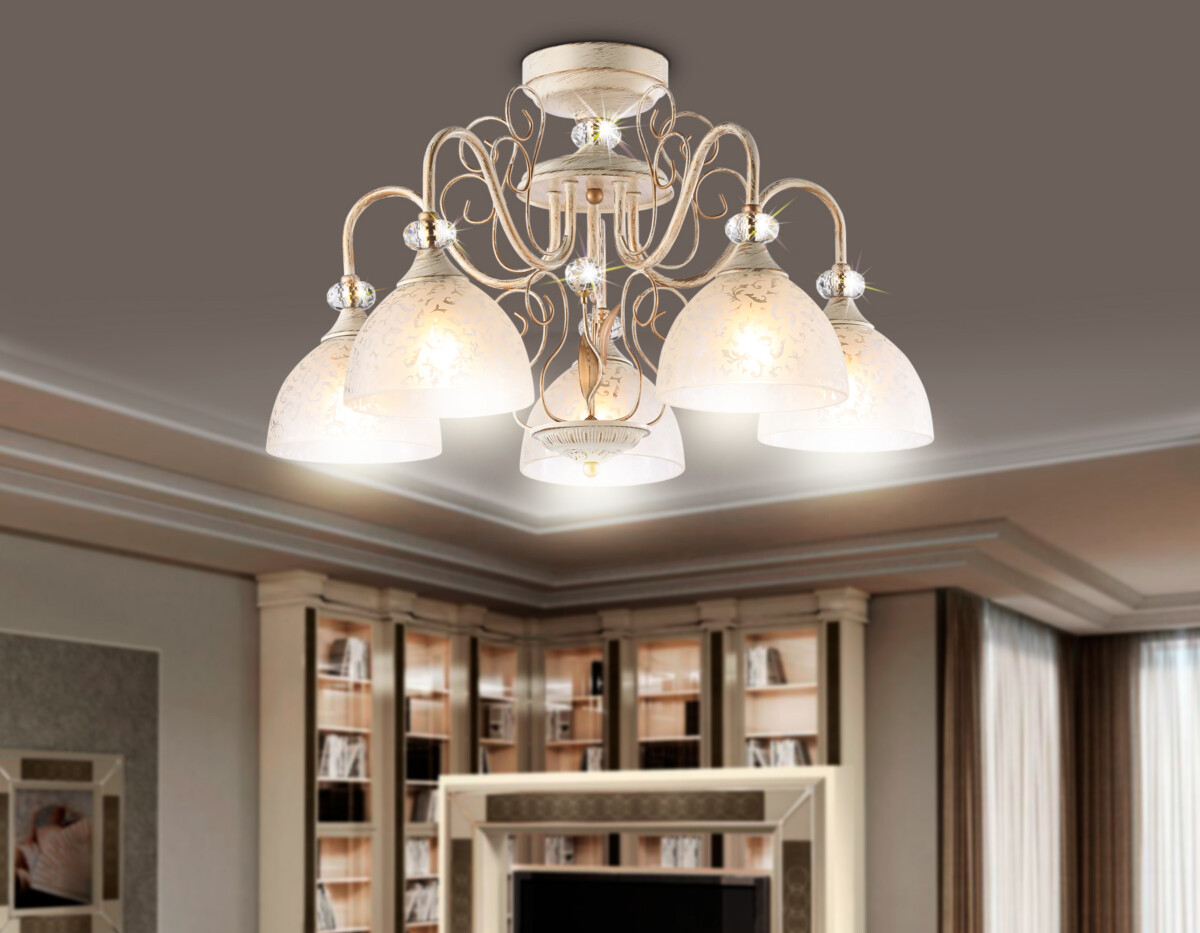 TR3057/5 BG/GD/FR бежевый/золото/белый матовый E27/5 max 40W D600*380 — изображение 2