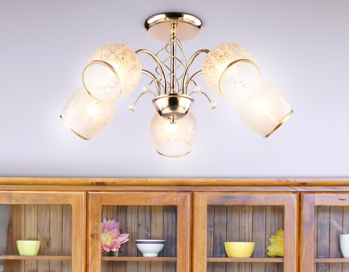 TR3189/5 GD/CL/FR золото/прозрачный/белый матовый E27/5 max 40W D600*285 — изображение 2