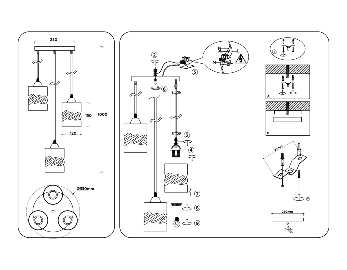 TR3410/3 BK черный E27/3 max 60W D330*1000 — изображение 5