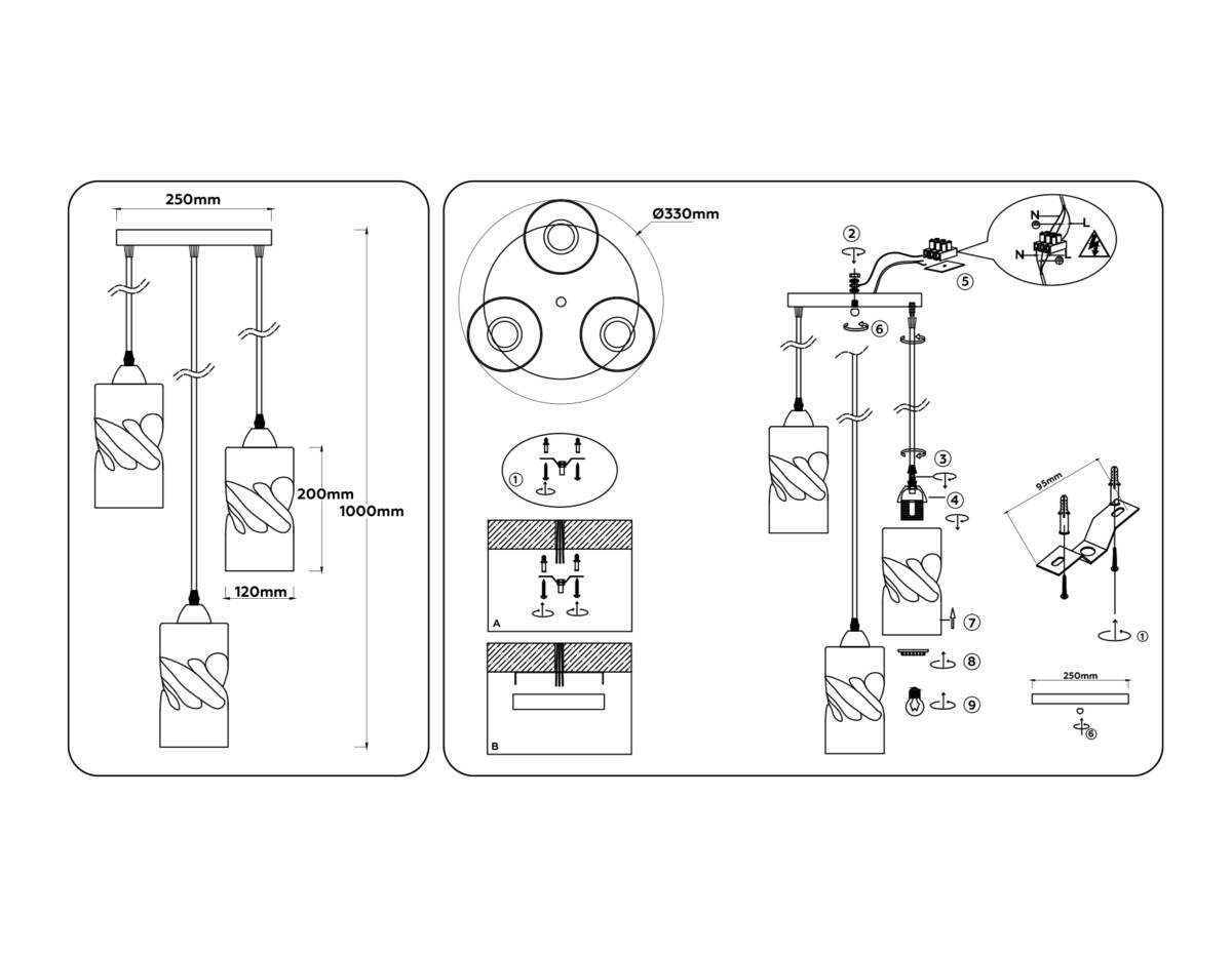 TR3412/3 BK черный E27/3 max 60W D330*1000 — изображение 5