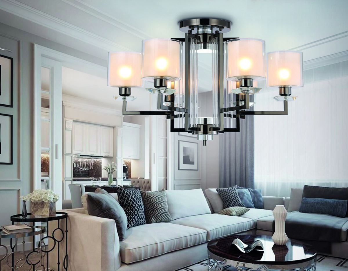 TR4422/6 DCH/CL/FR черный хром/прозрачный/белый матовый E27*6 max 40W D748*463 — изображение 2