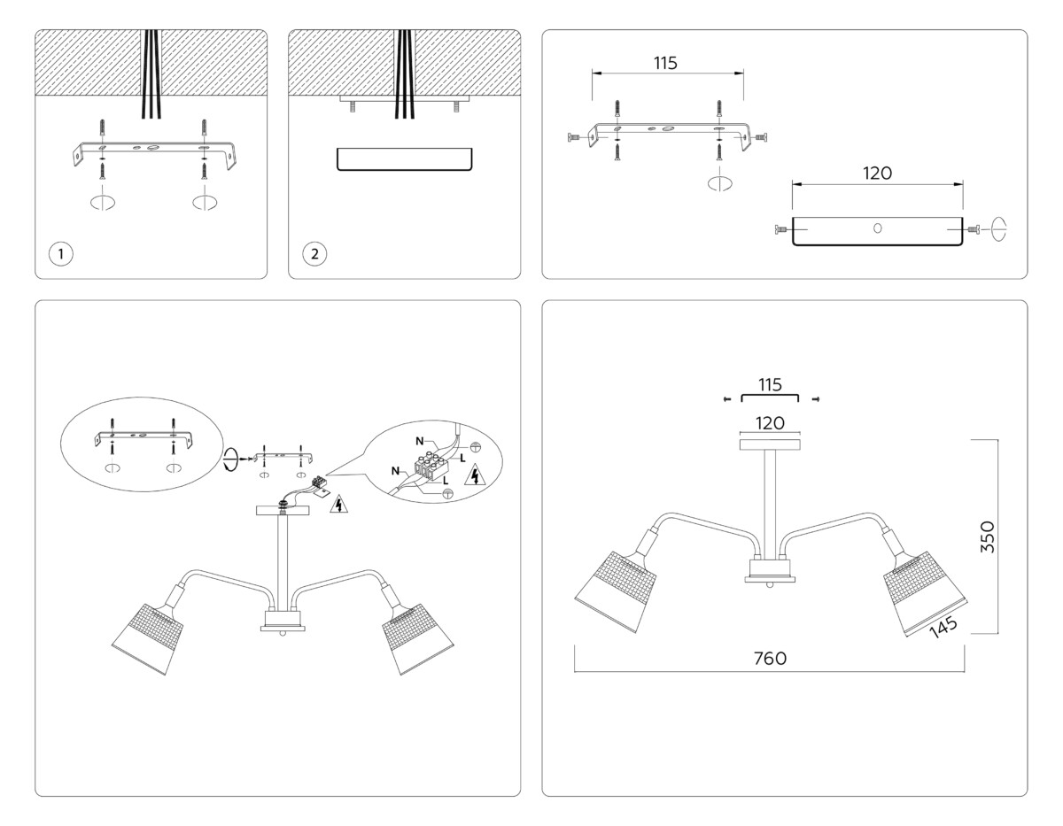 TR4741/5 BK/LW черный/светлое дерево E27/5 max 40W D760*350 — изображение 4