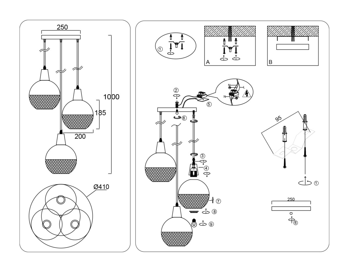 TR8503/3 WH/CP белый/медь E27/3 max 60W D410*1000 — изображение 5