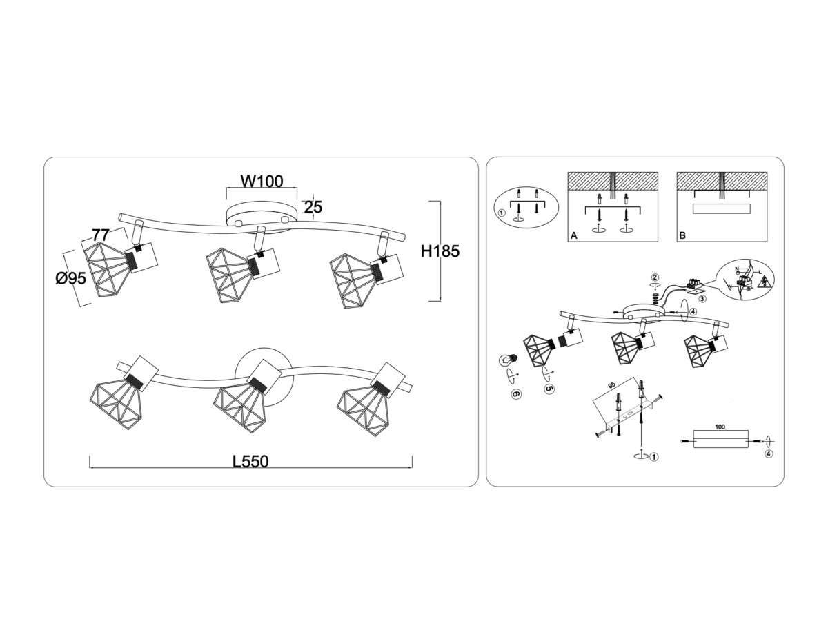 TR8657/3 BK/GD черный/золото E14/3 max 60W 550*100*185 — изображение 5