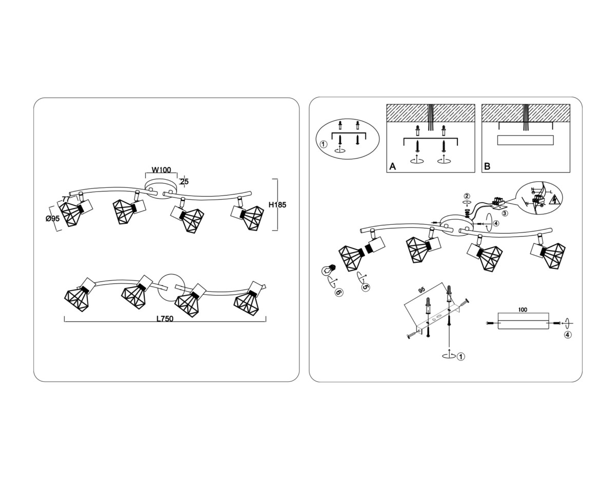 TR8658/4 BK/GD черный/золото E14/4 max 60W 750*100*185 — изображение 6