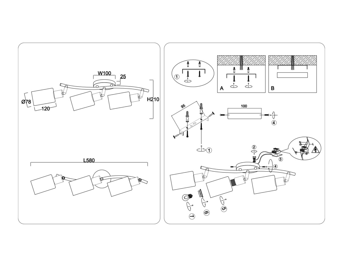 TR8722/3 BK/WD черный/дерево E14/3 max 60W 580*100*210 — изображение 5