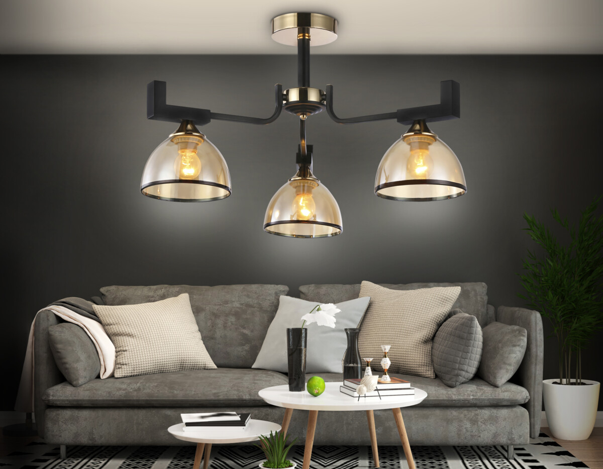 TR9098/3 BK/GD/TI черный/золото/янтарь E27*3 max 40W D600*316 — изображение 2