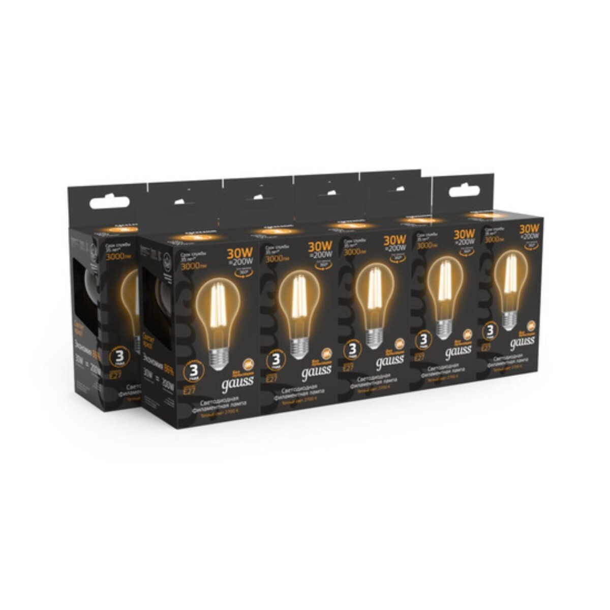 102902130 Лампа Gauss Filament А70 30W 3000lm 2700К Е27 LED 1/10/40 — изображение 3