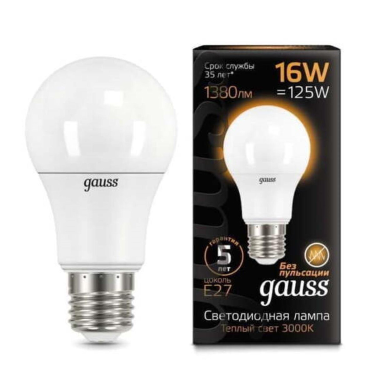 102502116 Лампа Gauss LED A60 16W E27 1380lm 3000K 1/10/50 — изображение 1