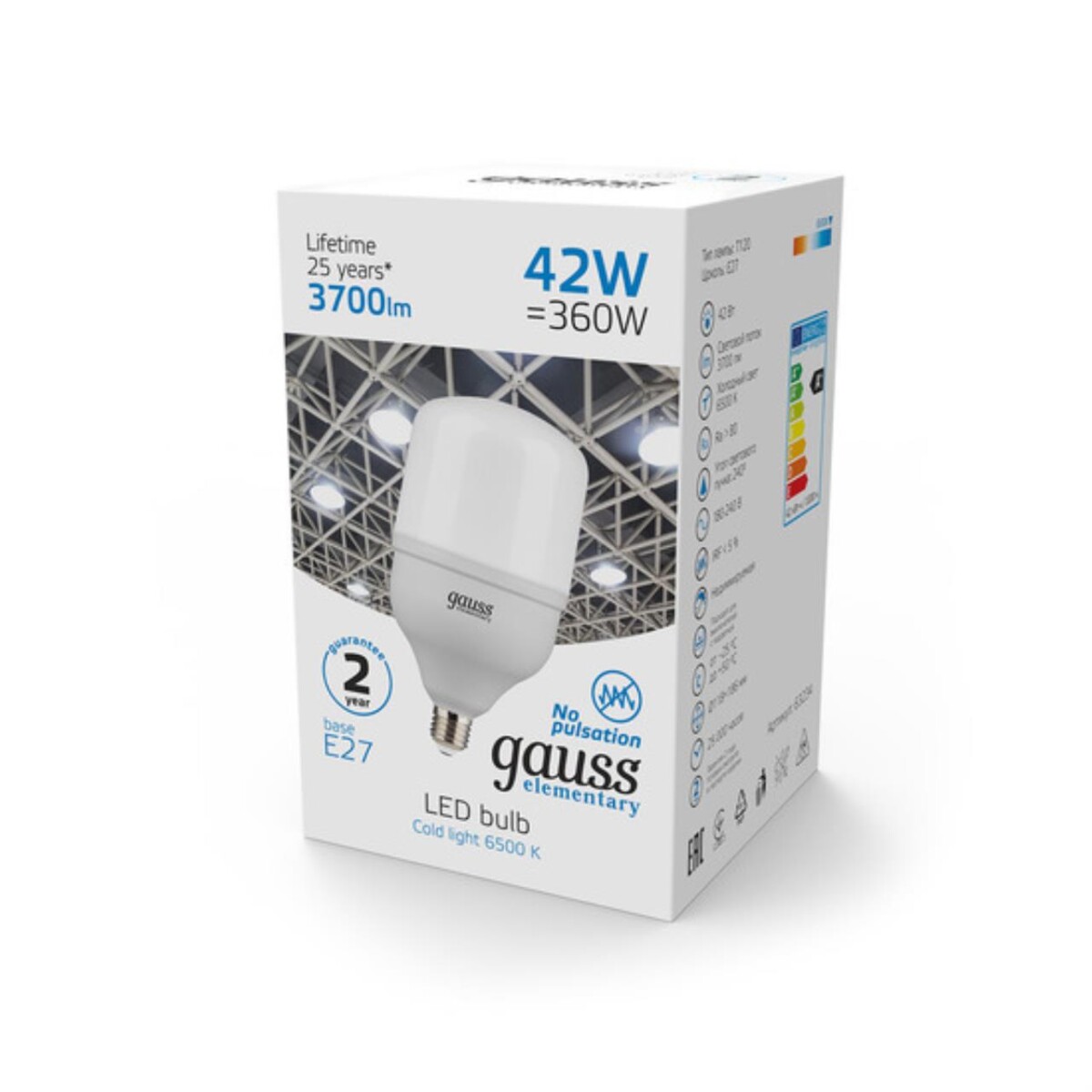 63234 Лампа Gauss Elementary T120 42W 3700lm 6500K E27 LED 1/12 — изображение 3