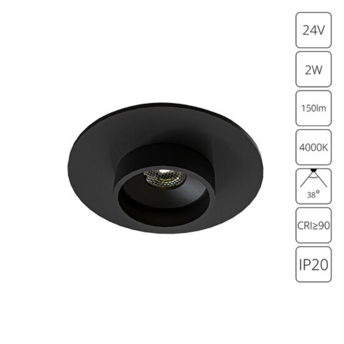 A6184PL-1BK СВЕТИЛЬНИК ЮВЕЛИРНЫЙ ВСТРАИВАЕМЫЙ PRESTO 24В 2Вт 150лм 4000К 90+ 38° — изображение 1