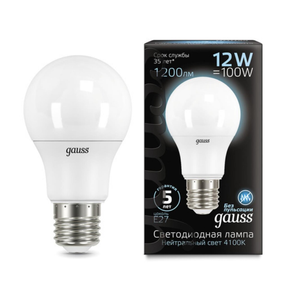fcc9f69a9e1037e1f553ebd89806e1ef 102502212 Лампа Gauss LED A60 12W E27 1200lm 4100K 1/10/50 — изображение 1