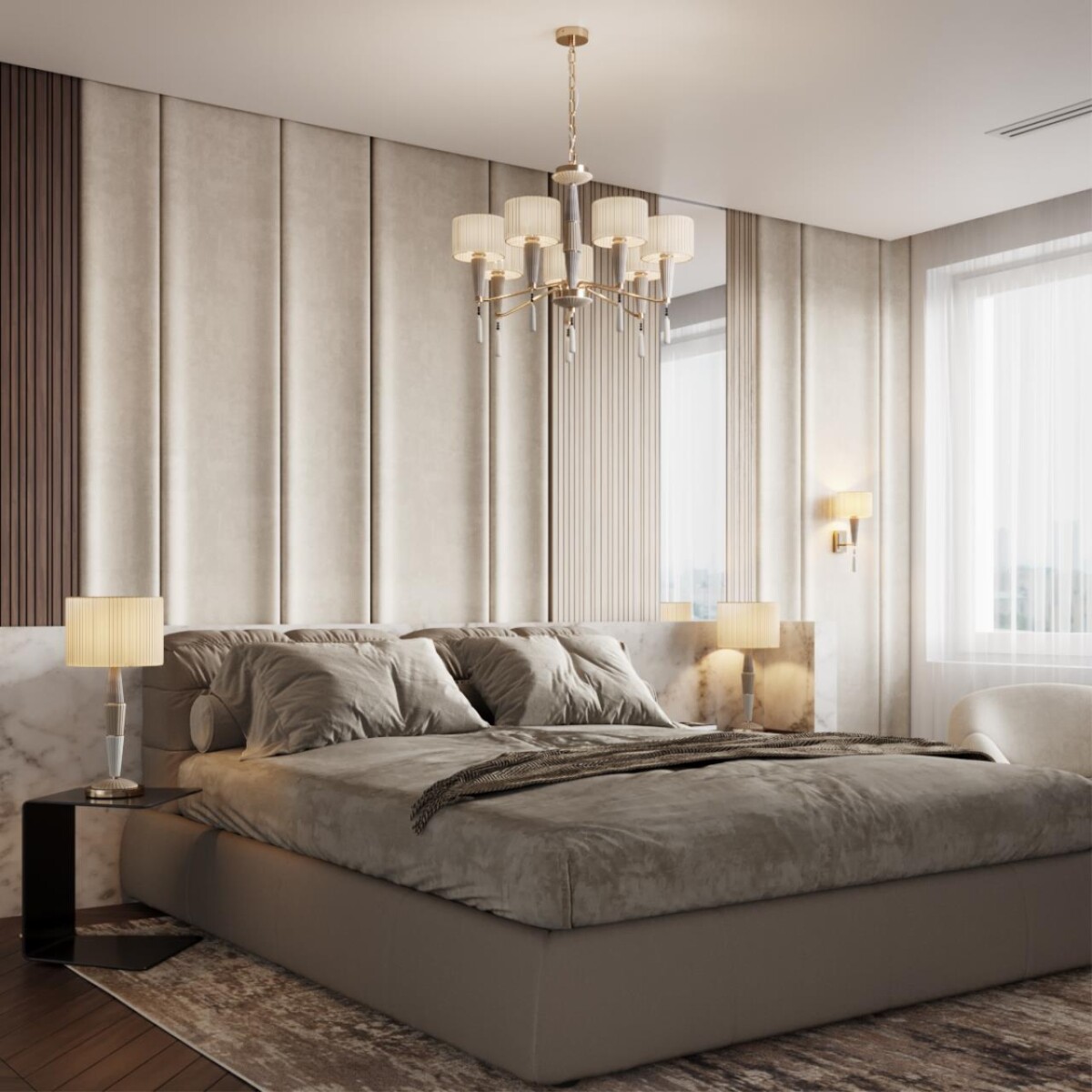 67b2e56cae7c087f72b9cb4e23925f8e 5403/5 CLASSIC ODL_EX23 117 бронзовый/светло-коричневый/кремовый металл/керамика/ткань Люстра E14 5*40W LATTE — изображение 1