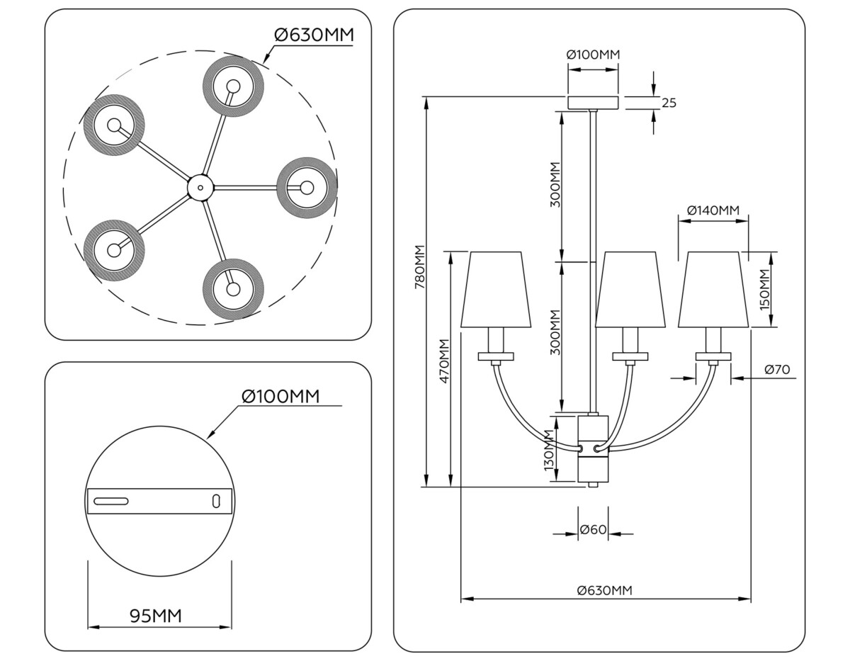 LH75351/5 SB/WH бронза/белый E14*5 max 40W D630*780 — изображение 7