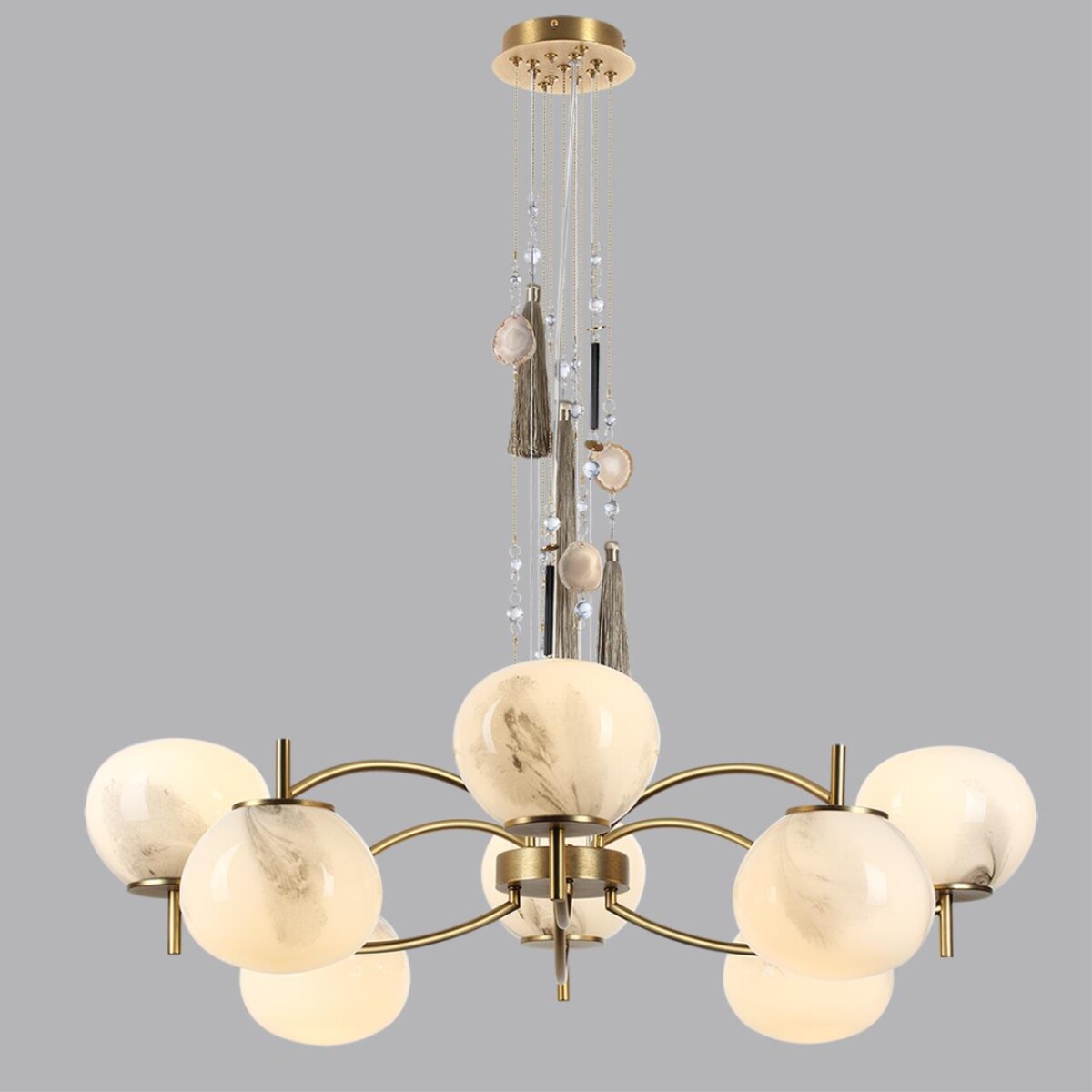 5432/8 MODERN ODL_EX25 089 золотой(под латунь)/стекло/кисточка/агат Люстра E14 8*40W FIOLENT — изображение 5