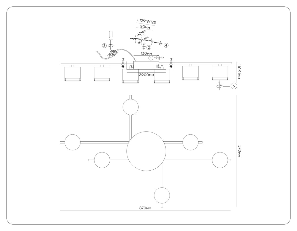 FL51755/6 WH/GD белый/золото GX53/6 max 12W 870*570*110 — изображение 3