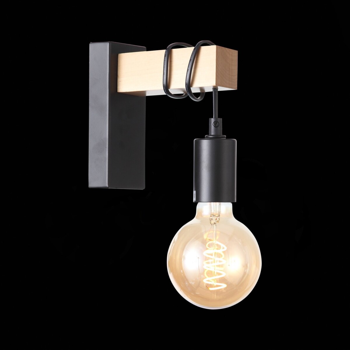 SL1142.401.01_01B SL1142.401.01 Светильник настенный Черный, Светлое дерево E27 1*60W BAGETTI — изображение 1