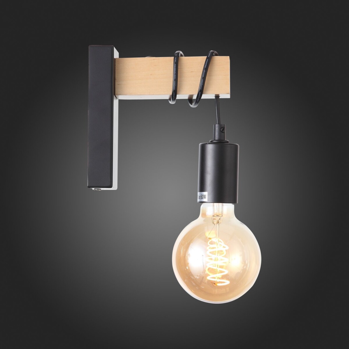 SL1142.401.01 Светильник настенный Черный, Светлое дерево E27 1*60W BAGETTI — изображение 5