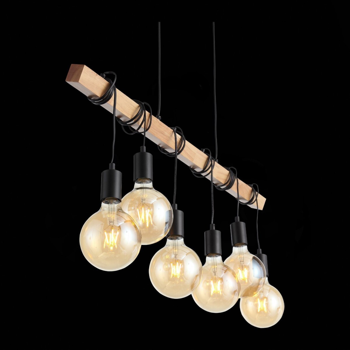 SL1142.403.06 Светильник подвесной Черный, Светлое дерево E27 6*60W BAGETTI — изображение 7